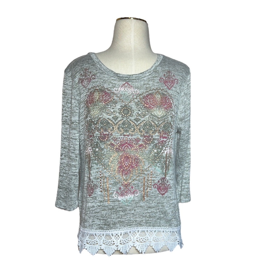 Knit Works Big Girls 3/4 Sleeve XXL Back Sheer Lace Detail